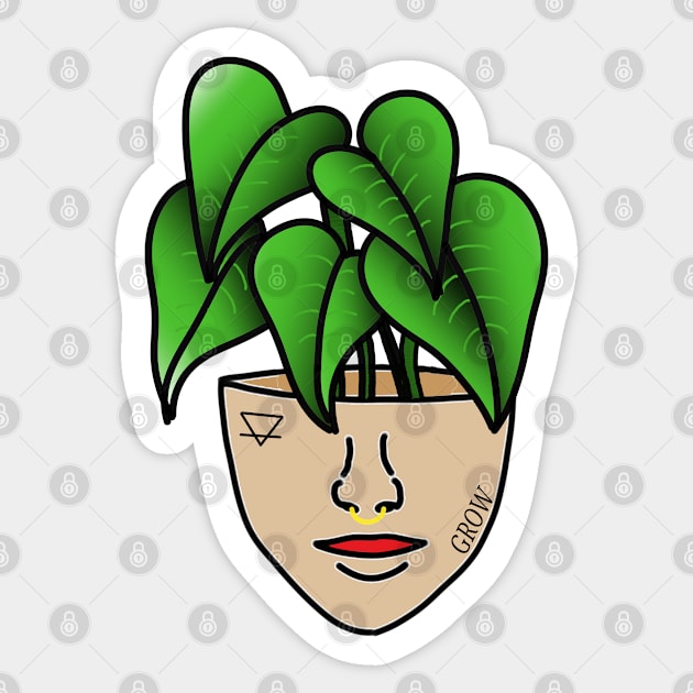 Tropical Plant Person With Face Tattoos and Septum Piercing Sticker by Tenpmcreations